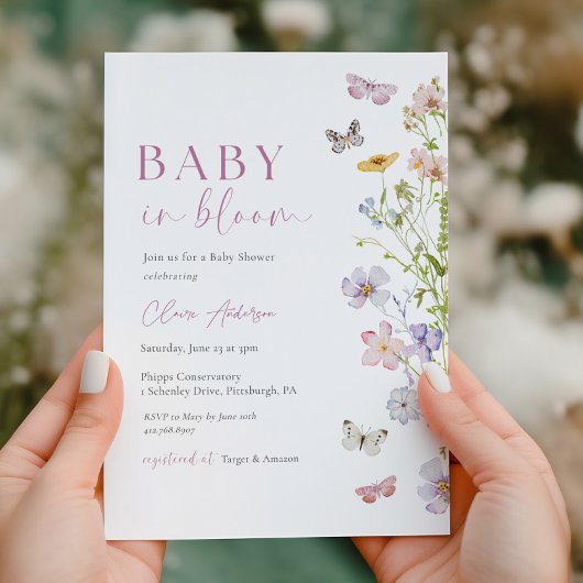 Wildflower Butterfly Baby in Bloom Shower Kaart