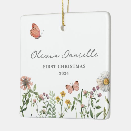 Wildflower Butterfly Baby Meisje 1e Kerstmis Keramisch Ornament (Links)