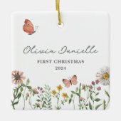 Wildflower Butterfly Baby Meisje 1e Kerstmis Keramisch Ornament (Voorkant)