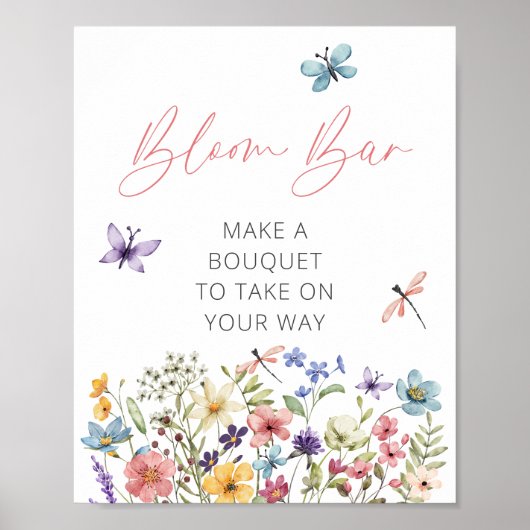 Wildflower Butterfly Baby shower Bloom Bar Poster (Voorkant)