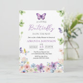 Wildflower Butterfly Baby shower Invitation Kaart (Staand voorkant)