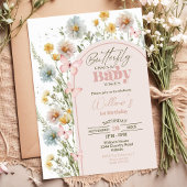 Wildflower Butterfly Baby shower Invitation Kaart