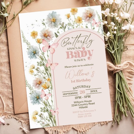 Wildflower Butterfly Baby shower Invitation Kaart