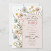 Wildflower Butterfly Baby shower Invitation Kaart (Voorkant)