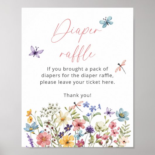 Wildflower Butterfly Baby shower Luierverloting Poster (Voorkant)