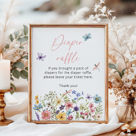 Wildflower Butterfly Baby shower Luierverloting Poster