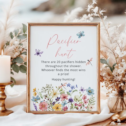 Wildflower Butterfly Baby shower Pacifier Hunt Poster