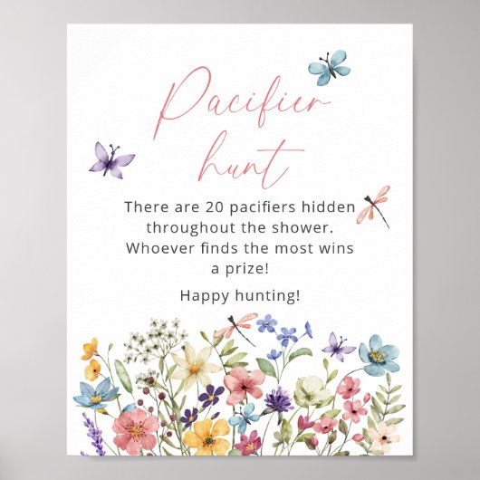 Wildflower Butterfly Baby shower Pacifier Hunt Poster (Voorkant)