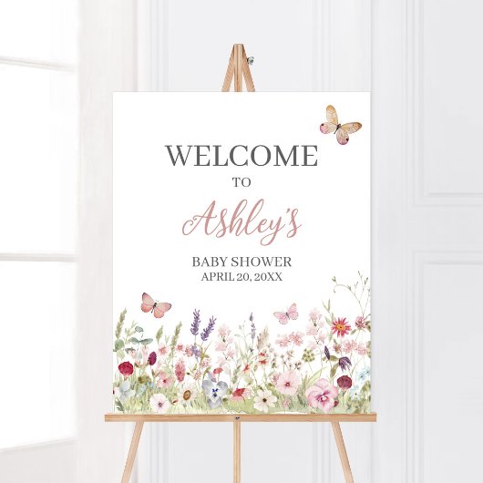 Wildflower Butterfly Baby shower Welkom Poster