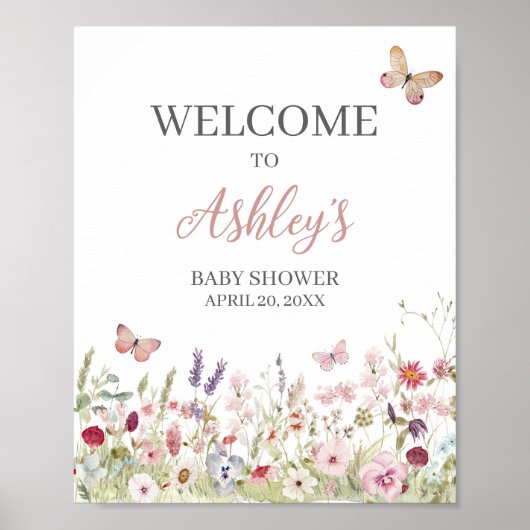 Wildflower Butterfly Baby shower Welkom Poster (Voorkant)