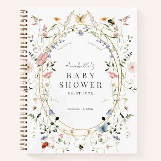 Wildflower Butterfly Bee Baby shower gastenboek Notitieboek (Voorkant)