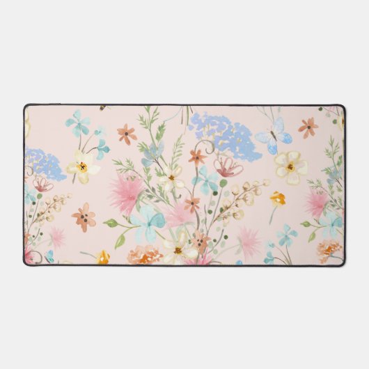 Wildflower Butterfly Blush Roze Bloemen Waterverf Bureaumat