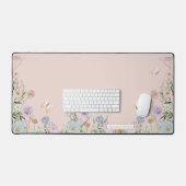 Wildflower Butterfly Blush Roze Bloemen Waterverf Bureaumat (Keyboard & Muis)