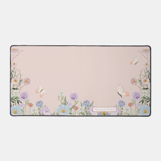 Wildflower Butterfly Blush Roze Bloemen Waterverf Bureaumat