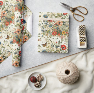 Wildflower & Butterfly Decoupage:  kunst Cadeaupapier