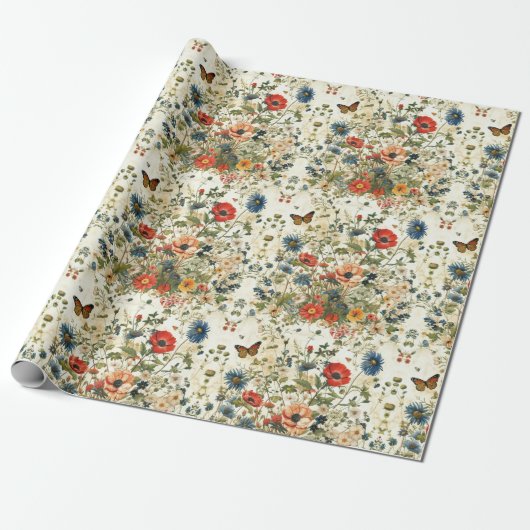 Wildflower & Butterfly Decoupage:  kunst Cadeaupapier (Uitgerold)