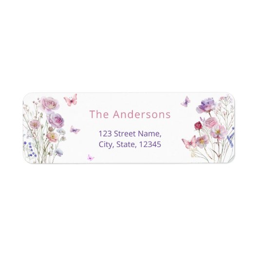 Wildflower Butterfly Elegant retour adres label (Voorkant)