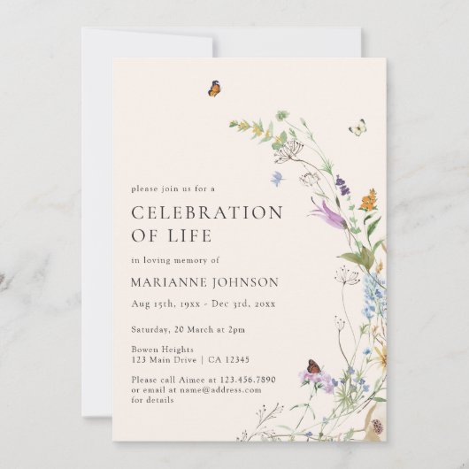 Wildflower Butterfly Floral Viering van het Leven Kaart (Voorkant)