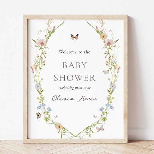 Wildflower Butterfly Garden Baby Welkomstbord Poster