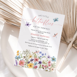 Wildflower Butterfly Garden Twin Baby shower Kaart