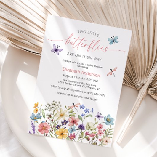 Wildflower Butterfly Garden Twin Baby shower Kaart