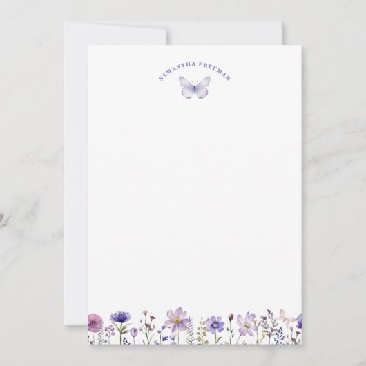 Wildflower Butterfly gepersonaliseerd briefpapier Bedankkaart (Voorkant)