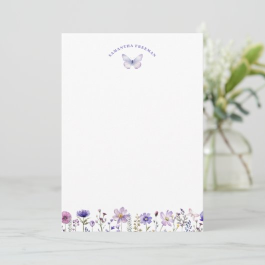 Wildflower Butterfly gepersonaliseerd briefpapier Bedankkaart (Staand voorkant)