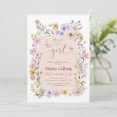 Wildflower Butterfly Girl Baby Shower Invitation Kaart (Staand voorkant)