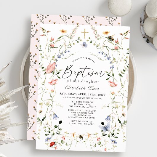 Wildflower & Butterfly Girl Doopuitnodiging Kaart