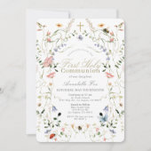 Wildflower & Butterfly Girl Eerste Heilige Communi Kaart (Voorkant)