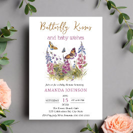 Wildflower Butterfly Kisses Baby shower Uitnodigin Kaart