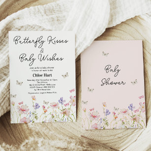 Wildflower Butterfly Kisses Baby Wish Baby shower Kaart