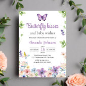 Wildflower Butterfly Meisje Baby shower Uitnodigin Kaart
