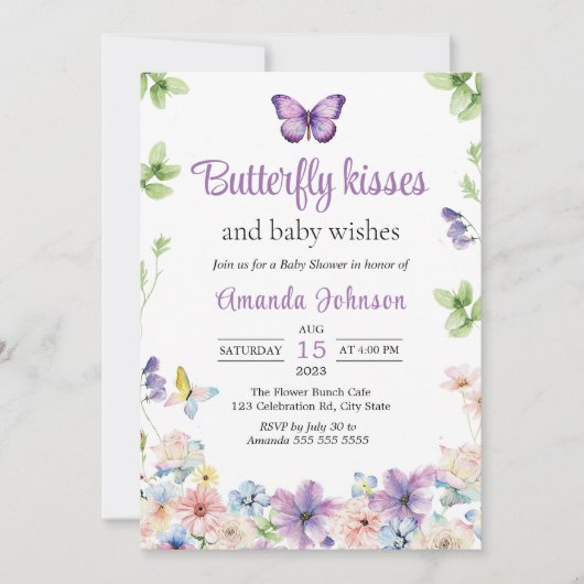 Wildflower Butterfly Meisje Baby shower Uitnodigin Kaart (Voorkant)