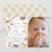 Wildflower Butterfly Paarse 1e Verjaardag Foto Kaart (Voorkant / Achterkant)