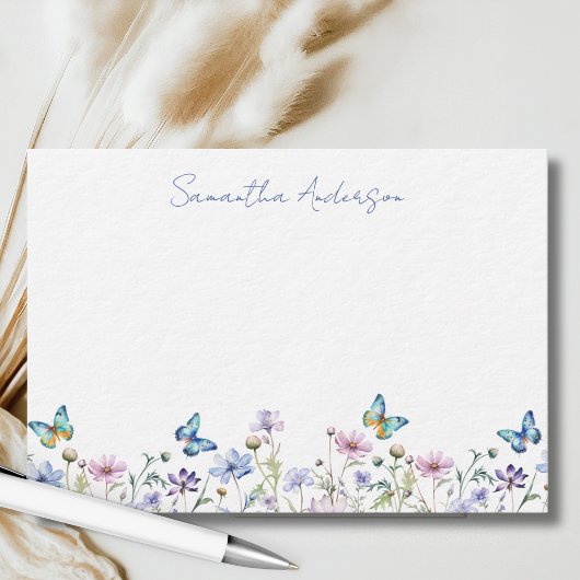 Wildflower Butterfly Personalized Flat Note Card Notitiekaartje