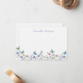 Wildflower Butterfly Personalized Flat Note Card Notitiekaartje (Voorkant / Achterkant in situ)