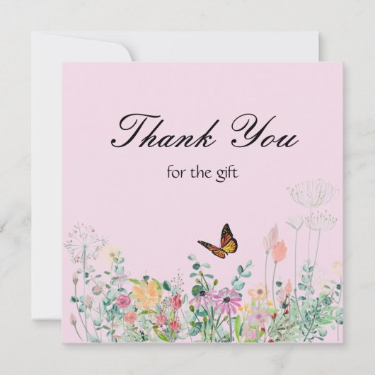 Wildflower Butterfly Pink Dank u kaart (Voorkant)