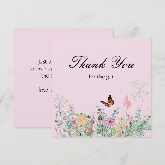 Wildflower Butterfly Pink Dank u kaart (Voorkant / Achterkant)