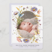 Wildflower Butterfly PPL Foto Geboorte Aankondigin Kaart (Voorkant / Achterkant)
