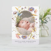 Wildflower Butterfly PPL Foto Geboorte Aankondigin Kaart (Staand voorkant)