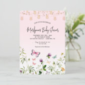 Wildflower Butterfly Roze Script Baby shower Kaart (Staand voorkant)