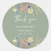 Wildflower & Butterfly Sage Green Vrijgezellenfees Ronde Sticker (Voorkant)