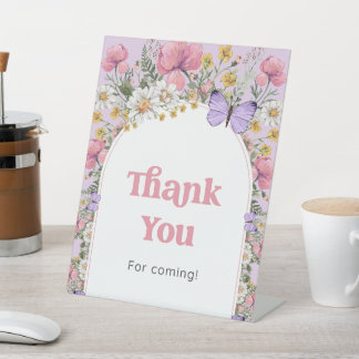 Wildflower Butterfly Verjaardag Bedankt voor Comin Reclamebord Met Voetstuk