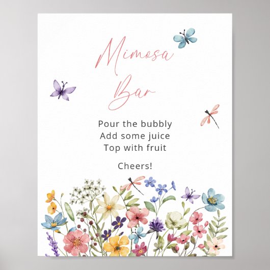 Wildflower Butterfly Vrijgezellenfeest Mimosa Bar Poster (Voorkant)