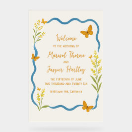 Wildflower Butterfly Wavy Wedding Welkomstbord Acryl Bord