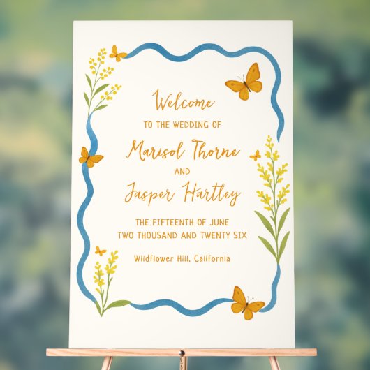 Wildflower Butterfly Wavy Wedding Welkomstbord Acryl Bord (Neutraal)