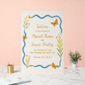 Wildflower Butterfly Wavy Wedding Welkomstbord Acryl Bord (Huwelijk)