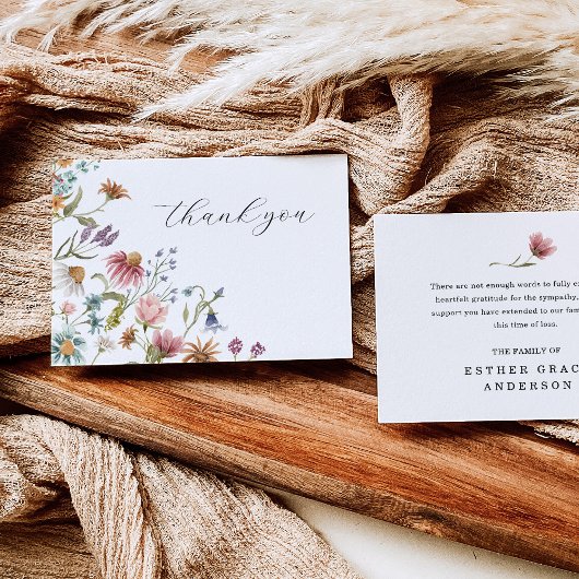 Wildflower Celebration of Life Funeral Thank You Bedankkaart