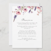 Wildflower "Celebration of Life" Photo Funeral  Kaart (Achterkant)